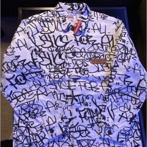 Supreme X Comme Des Garçons White Printed Canvas Chore Coat, Size M | FW18